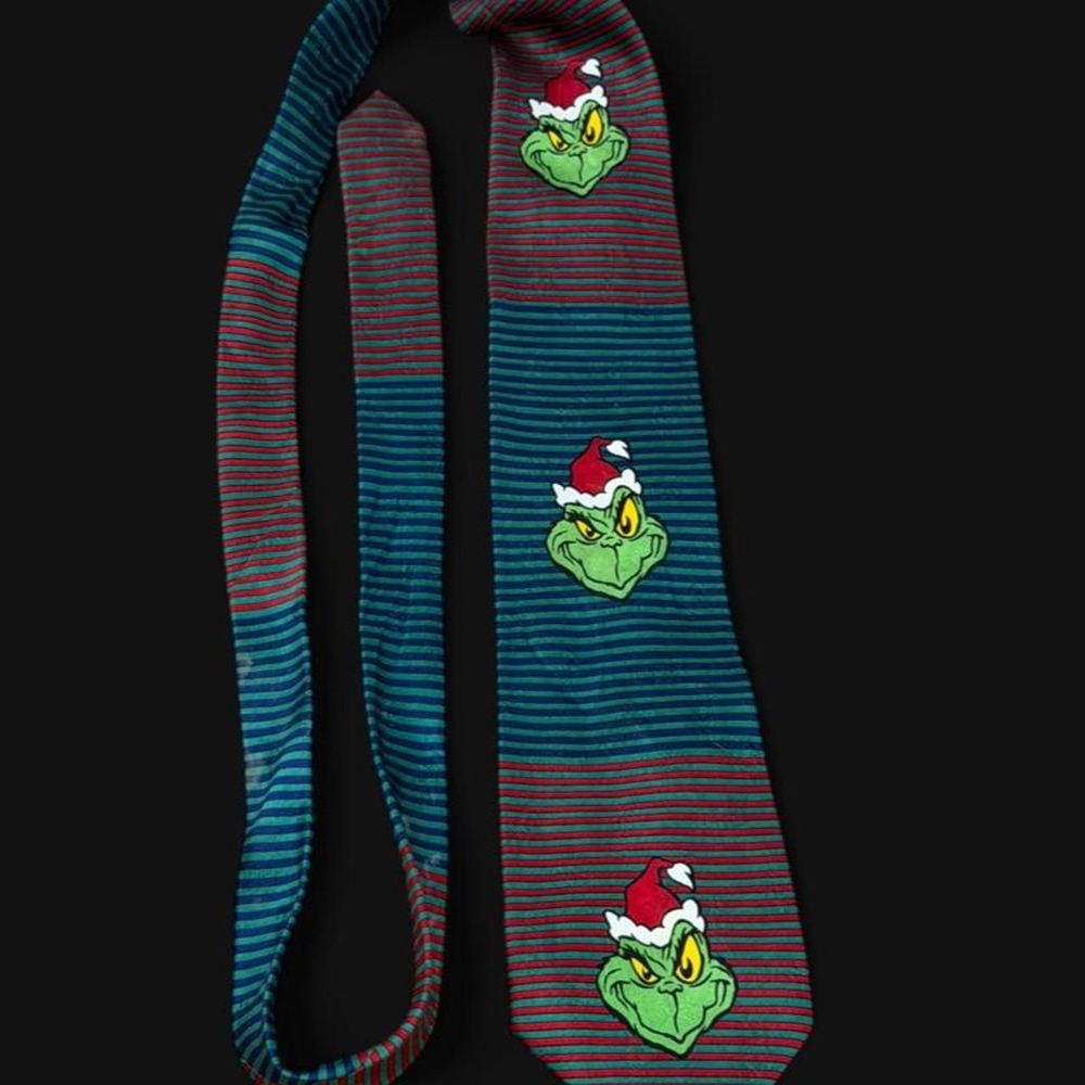 Vintage 1997 Seuss Wear The Grinch Necktie 100% Silk Striped Holiday Christmas